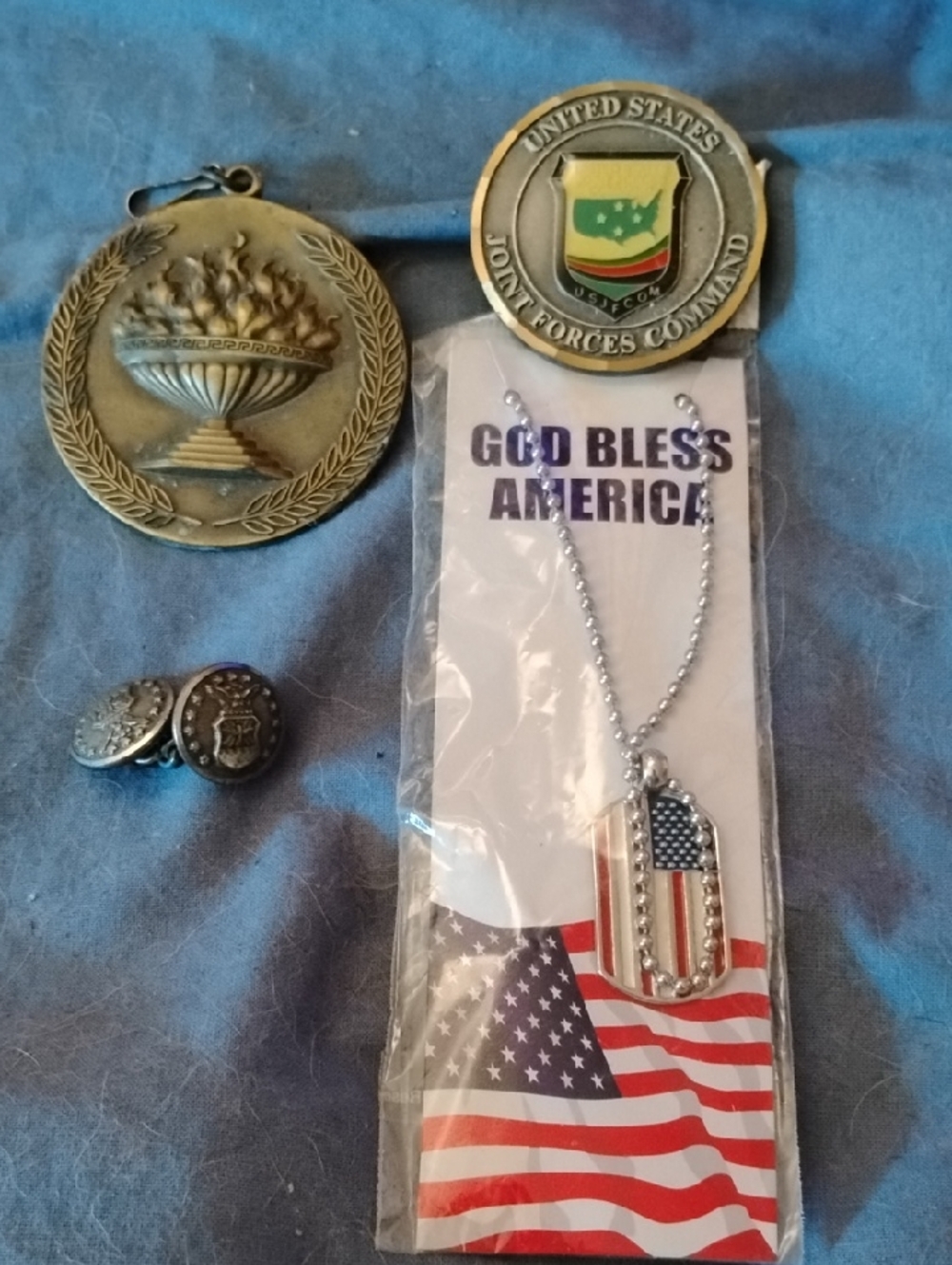 Patriotic American Flag Dog Tag Necklace /Waterbury Button Pair/USJFCOM/🏅